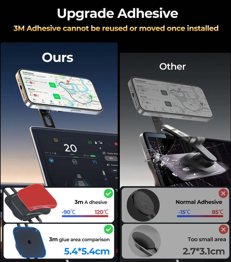 Tesla Phone Mount Qi2 Charger for iPhone MagSafe 【Hidden Foldable Design】 15W Wireless Charging, Universal Car Magnetic Dashboard Phone Holder, Tesla Model 3/Y/Cybertruck Accessories Screen+Charger
