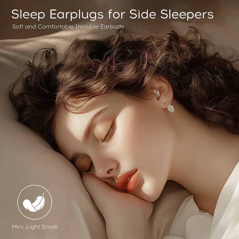 Sleep Earbuds Bluetooth, Silicone Sleep Earbuds for Side Sleepers | Noise Blocking Sleeping Headphones, Hidden Earbuds with LED Display for Small Ears, Sleep & Relax（Beige） Beige