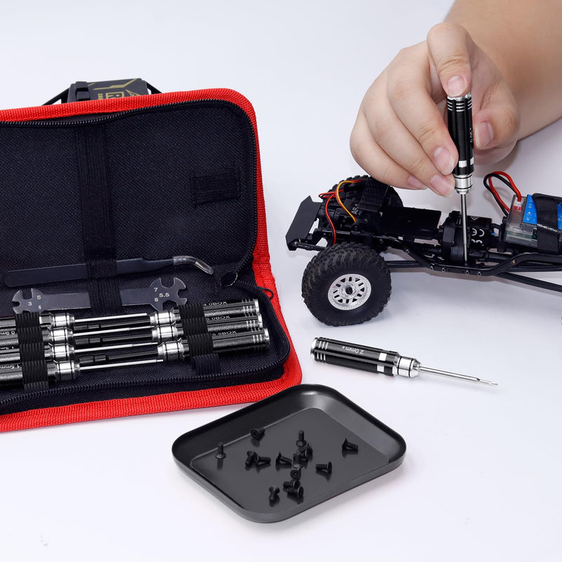 12Pcs Short Handle RC Tool Kit w/Quick Change Hex/Phillips/Flat Nut Drivers & Pliers for 1/18 1/24 Micro Crawler - SCX24, TRX4M, Axial, Traxxas, Losi Mini-T 2.0, FMS(Black) Black