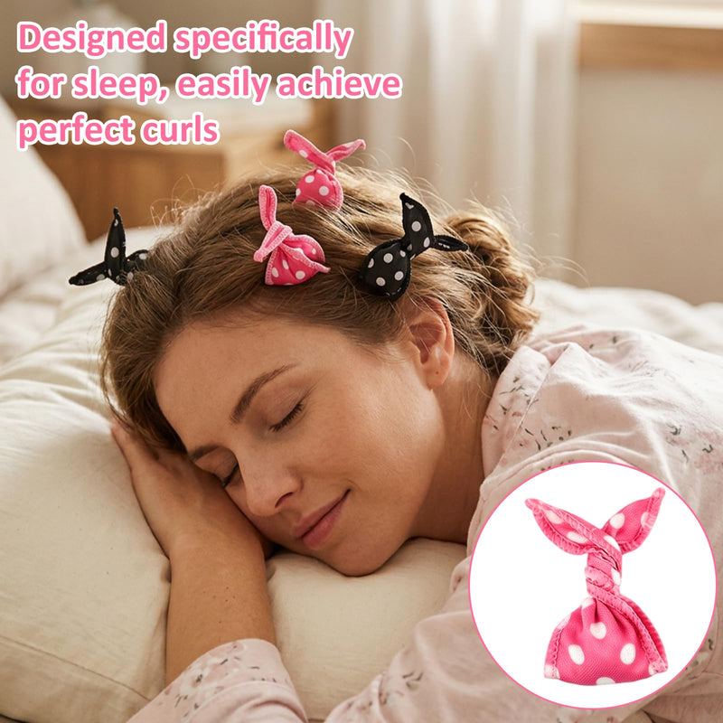 10pcs Heatless Curlers Short Hair No Heat Hair Curlers Overnight Soft Sponge Pillow Curlers Rollers for Hair Styling Retro Polka Dots Design (Black, Rose Red)