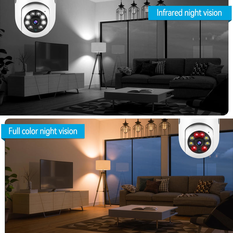 Light Bulb Security Camera HD Pan Tilt Wireless 360 Degree Floodlight Night Vision 5Ghz with Floodlight Human Motion Detection and Alarm 2pack with 64GB Card