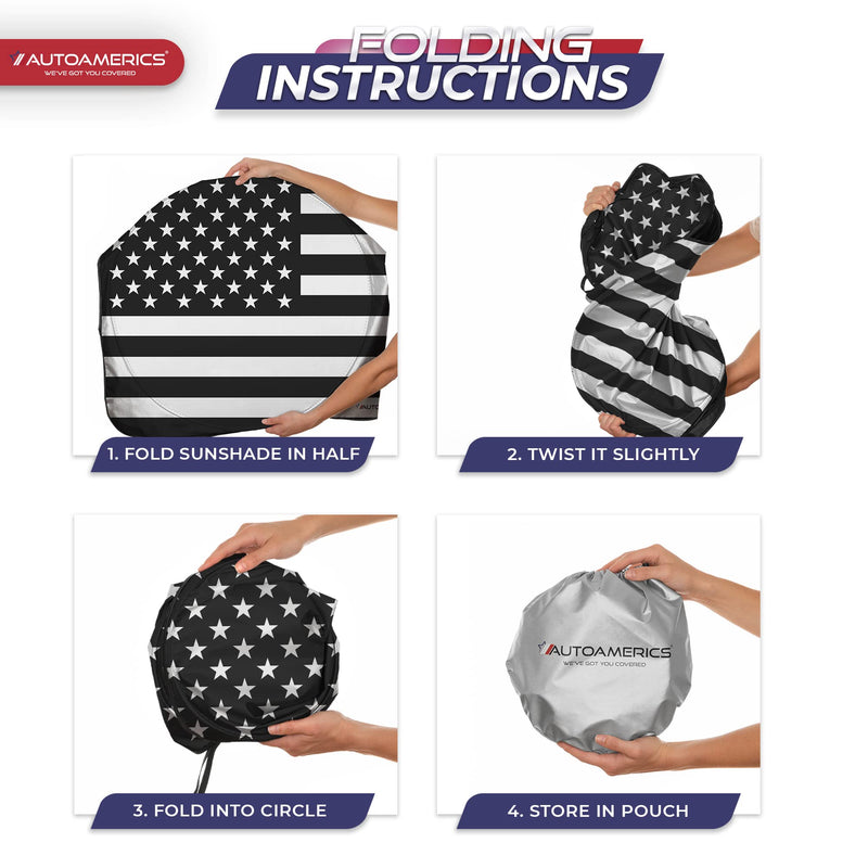 Autoamerics 1-Piece Windshield Sun Shade B&W American Flag USA Patriotic Design - Foldable Car Front Window Sunshade for Most Sedans SUV Truck - Blocks Max UV Rays and Keeps Your Vehicle Cool - Medium USA B&W FLAG MEDIUM = 61 x 32 inches