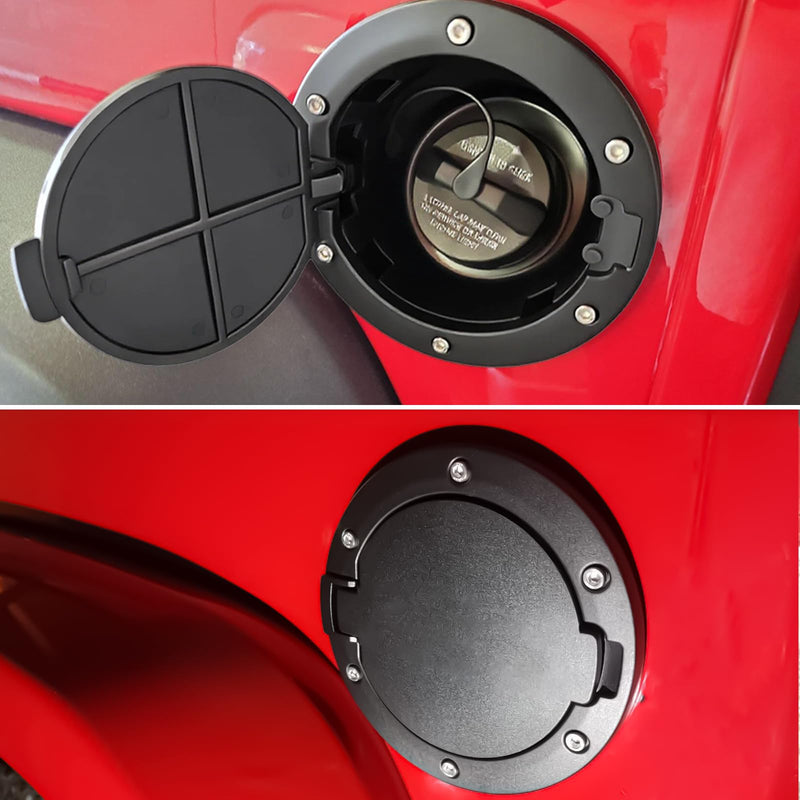 MuHize Aluminum Gas Cap, Fuel Filler Door Cover for 2007-2018 Jeep Wrangler JK Rubicon Sahara & Unlimited Accessories 2 Door & 4 Door, Tank Cap Cover(NOT fit 2018 JL) for JK 2007-2018