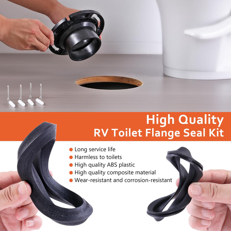 RV Toilet Seal and RV Toilet Flange Kit, Designed for RV 300/310/320 Toilets, Replaces 385345892 RV Floor Flange and 385311658 Flush Seal and 385311652 Base Seal, 3 in 1 Combo Kit - Black 3-in-1 Flange Kit
