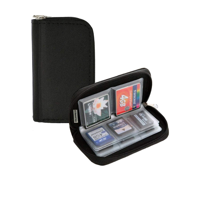 Memory Card Carrying Case - Suitable for Micro SD, Mini SD and 4X CF, Card Holder Bag Wallet for Media Storage Organization (Black) Black