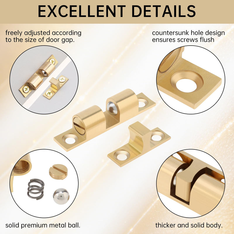 Double Roller Catch Cabinet Latches 70 mm,Solid Brass,Pack of 12,Gold | Adjustable, gold screws, double ball tension roller catches, for RV cabinets kitchen closet furniture doors 70mm