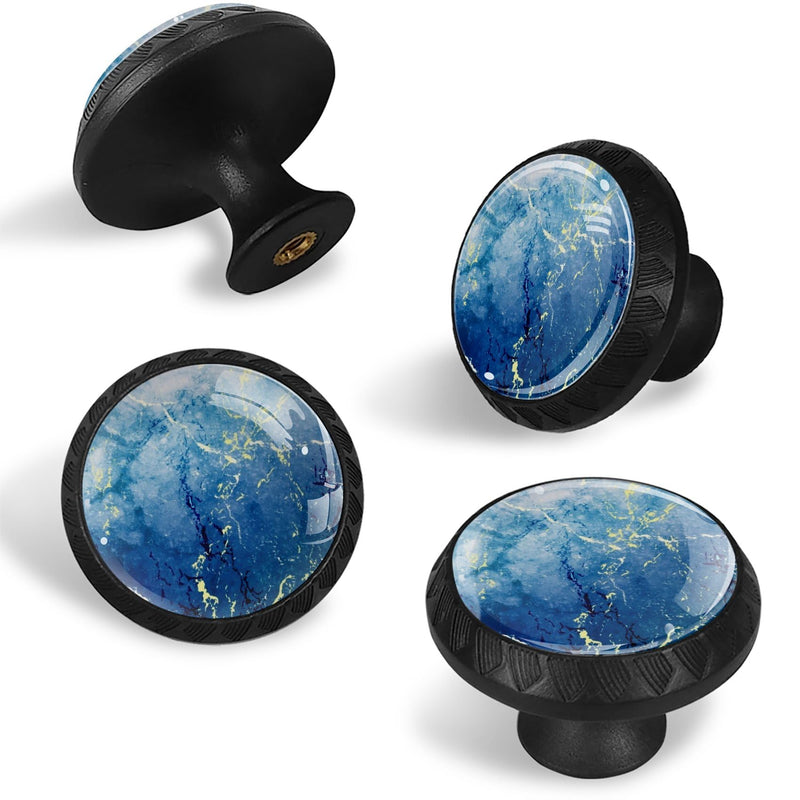 LORVIES 4 Pack 1.37" Marble Decorative Cabinet Knobs, ABS Glass Black Round Single Hole, Dresser Drawer Closet Handles Pulls for Home Kitchen Bedroom (Ocean Texture) Ocean Texture