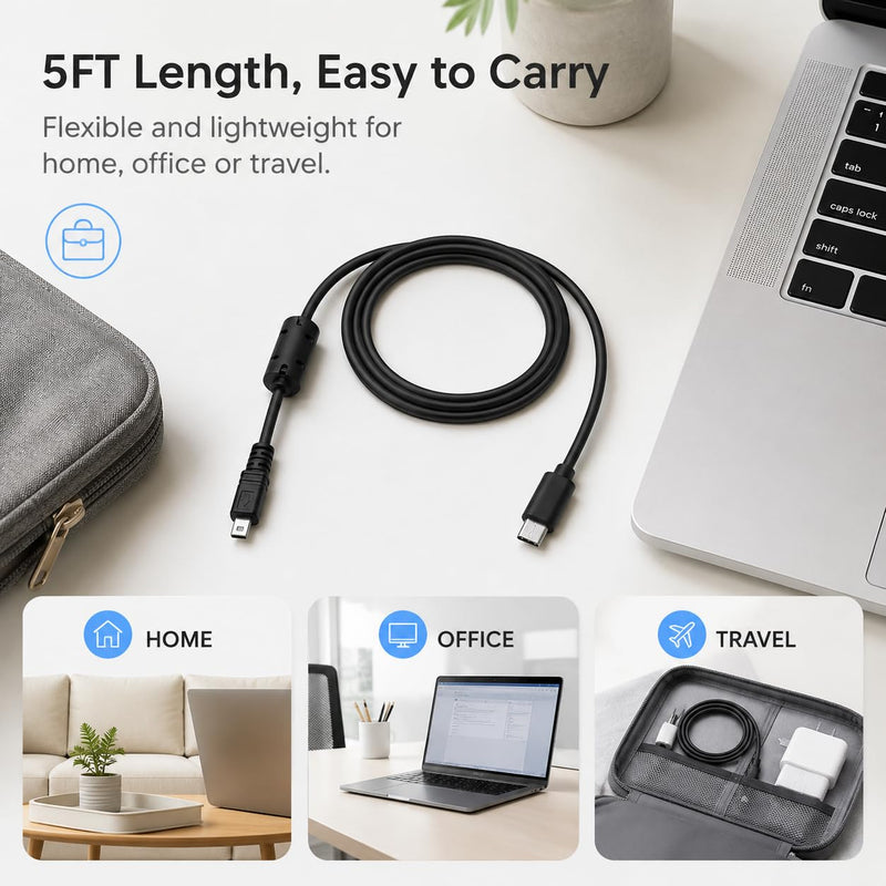 5FT USB Picture Transfer Charging Cable with USB C Connector UC-E6 UC-E16 UC-E17 Compatible with Select Nikon Coolpix & DSLR Cameras, Suitable for Smartphones, Laptops, MacBook with USB C port