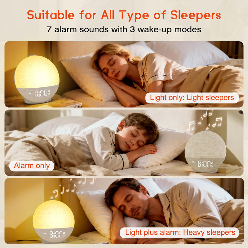 Sunrise Alarm Clock White Noise Machine, Sunset Simulation, 30 Soothing Sounds, 12 Color Night Light, Dimmable Sunlight Lamp Wake Up Light, Digital Clock for Kids Teens Heavy Sleepers Adults Bedrooms Putty