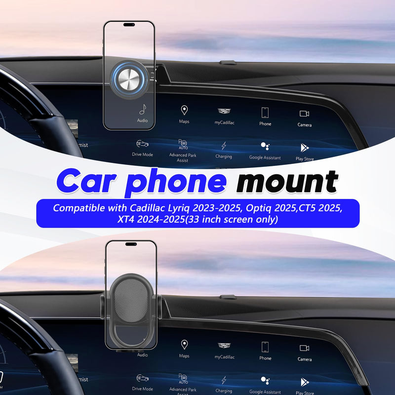 Sunsdrew Car Phone Holder for Cadillac Lyriq 2023-2026 Accessories, CT5/CT5 V/Optiq 2025 2026, XT4 2024-2026, Magnetic Phone Mount for 33-inch Screen, Hands-Free Phone Stand for All Phones For Lyriq/CT5/XT4(33" Screen)