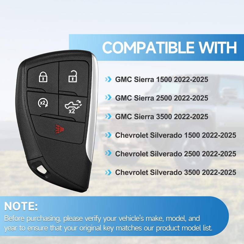 Smart Key Fob Replacement Remote fits for GMC Sierra 1500 2500 3500 2022 2023 2024 2025 Chevy Silverado 1500 2500 3500 2022-2025 Smart Car Keyless Entry Remote YG0G21TB2 433Mhz 13548440 13548437