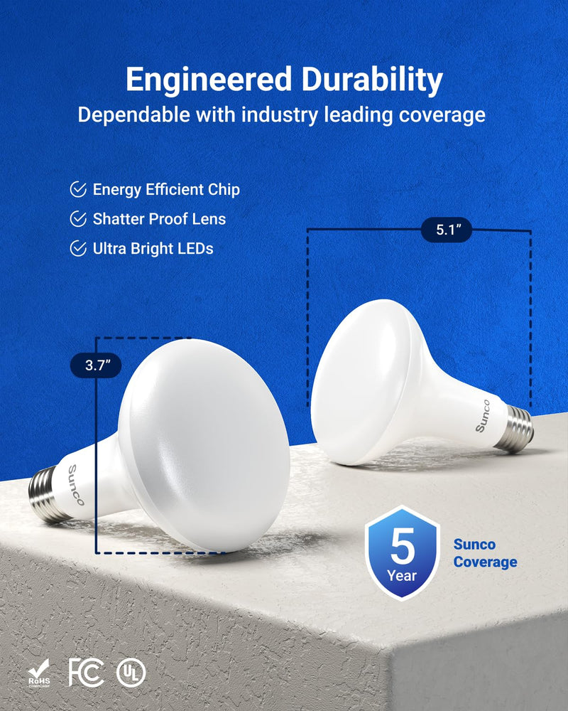 Sunco 6 Pack BR30 LED Bulb, Recessed Can Light Bulbs, Indoor Flood Lighting, 1600 LM, 16W (100W Equivalent) 3000K Warm White, E26 Medium Base, Dimmable UL White - 3000k