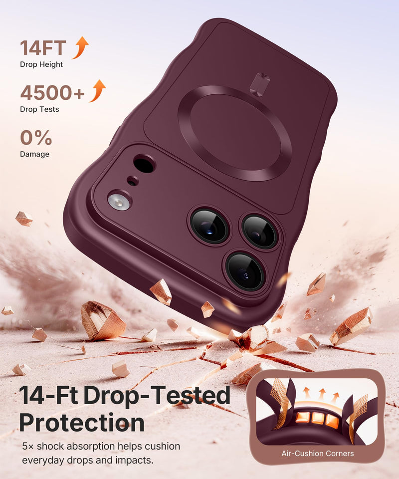 CAPRARO Magnetic for iPhone 17 Pro Case Cute Wave, Wine Red | Full Camera Protection, Compatible with MagSafe , Military-Grade Drop Protection, Wave Frame, Phone Case for iPhone 17 Pro For Iphone 17 Pro 6.3 inch