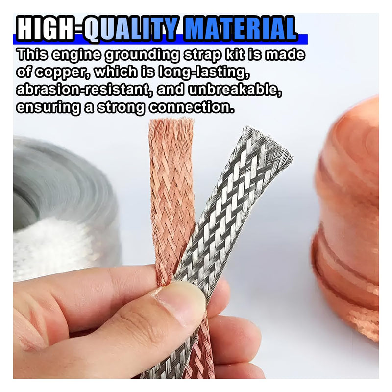 12 Pcs Universal Automotive Ground Straps, Tinned Copper Braided Ground Cable Strap with Ring Terminals, 10/15/20 Inch Auto Engine Grounding Strap for Most Vehicles