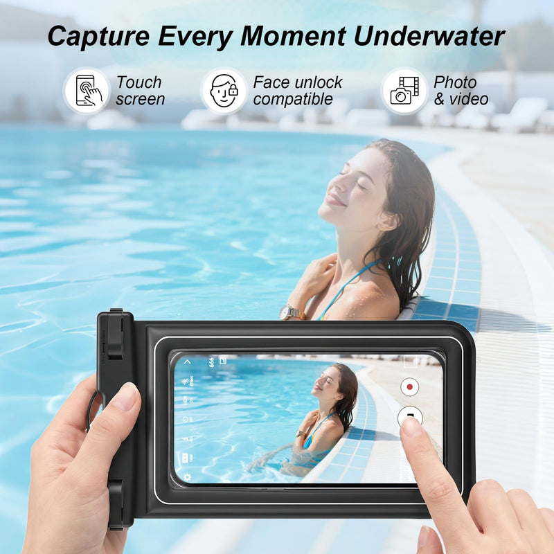2Pack 8.5" IP68 Floating Waterproof Phone Pouch with Card Holder | Lanyard, Phone Dry Bag for iPhone 17 16 15 14 13 Pro Max, Galaxy S26 S25 S24 Ultra, Beach Cruise Travel Essentials Black