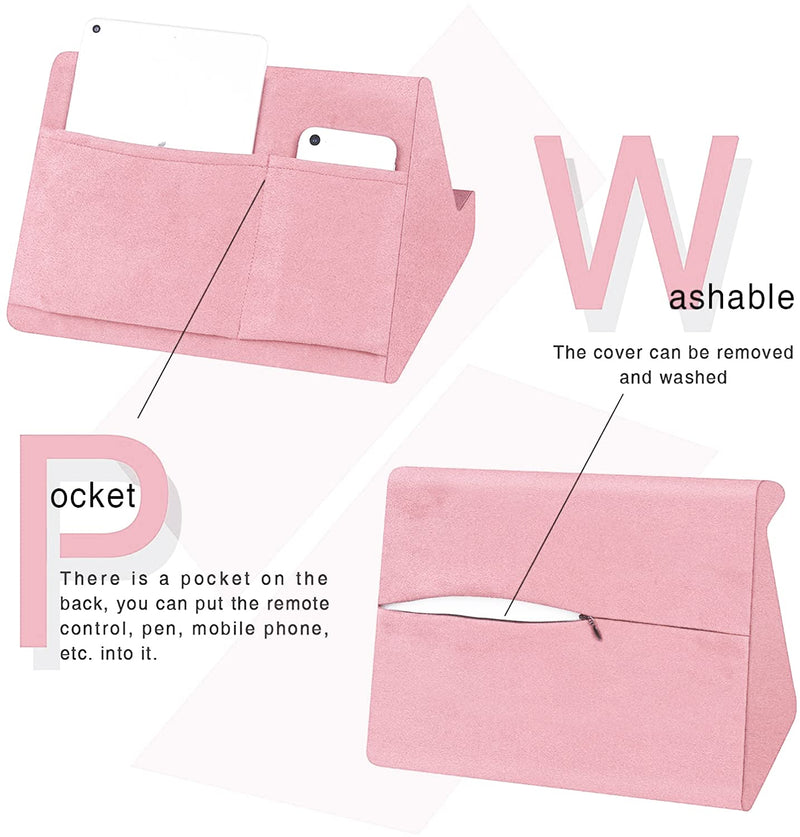 Soft Tablet Stand Pillow with Pocket,Adjustable 3 Viewing Angle,Lazy Holder for Bed Sofa,Compatible with iPads Tablets eReaders Smartphones Books Magazines Light Pink