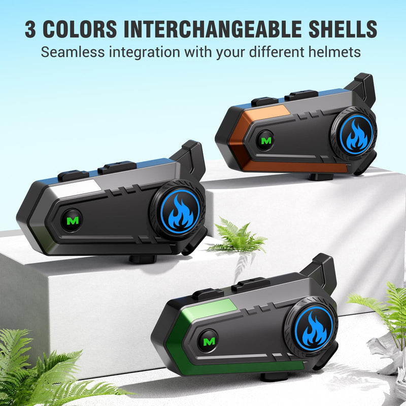 Motorcycle Helmet Bluetooth Headset, Bluetooth Motorcycle Helmet with 2 Type Mics, Intercom/Hands-Free Call/Music/Waterproof/Noise Cancellation/Wake Up Siri, Compatible with All Helmets C9