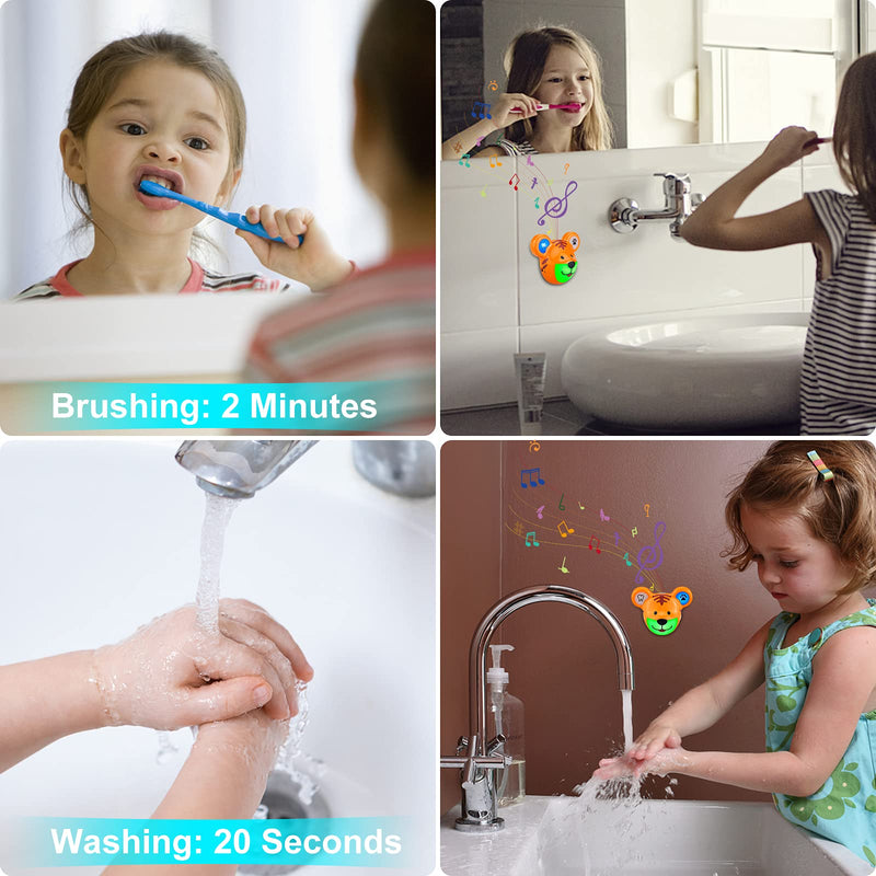 Musical Timer for Kids, Rechargeable Battery 2 Minute Toothbrush Timer and 20 Seconds Bathroom Hand Wash Timers with LED Color Light, 3 Volume Options Musical Timers for Children Tiger Shape Tiger Timer