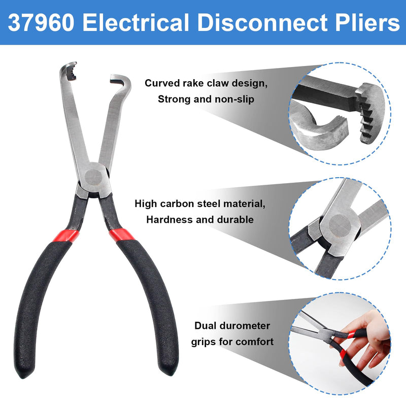 37960 Electrical Disconnect Pliers, 8 inch Automotive Electrical Connector Pliers for Auto Mass Air Flow Sensors, Fuel Injectors, Ignition Coils and Other Auto Parts (Red) 1*Straight Red