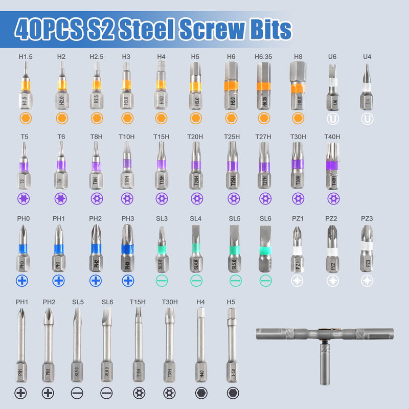 42 In 1 Magnetic Screwdriver Set, Multi Bit Ratchet Screwdriver Set with Small Screwdriver, t Handle Ratchet Screwdriver Repair Tool Kit for Computer Furniture & Diy