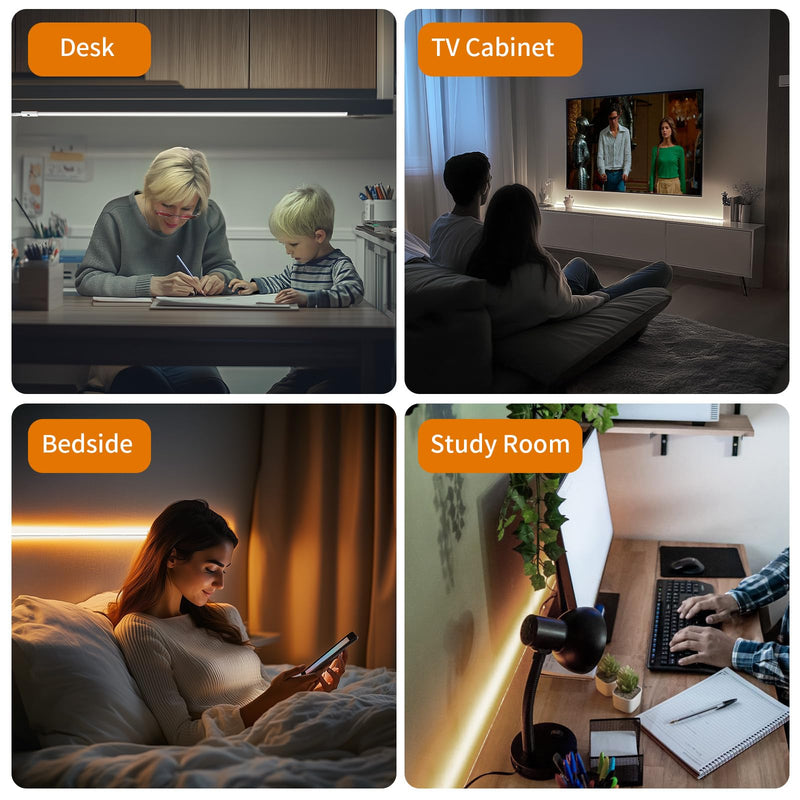 MY BEAUTY LIGHT 80in Smart Under Cabinet Lights, Handwave Sensor Under Counter Lights for Kitchen, 2700K-6500K 1090lm Stick-on Closet Light, Slim Cuttable Plug and Play Kitchen Lamp, 2 Rolls of 40in 40IN(PACK OF 2)