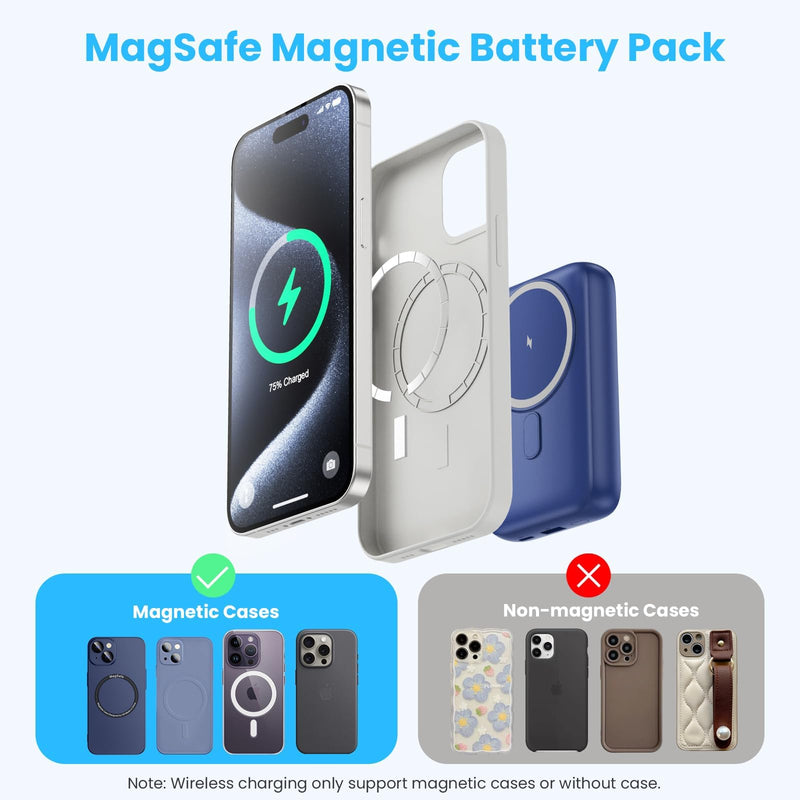 Magnetic Portable Charger with Apple-Watch Charger,10800mAh 25W PD Fast Charging Wireless Power Bank,4 Outputs Travel Essential Battery Pack for Magsafe,iPhone 17/17 Pro Max/16/15/14/13/12 All Series Blue 10800 Milliamp Hours