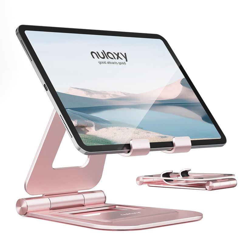 Nulaxy Dual Foldable iPad Stand, Fully Adjustable Desktop Tablet Holder, iPad Accessories for Office Kindle Compatible with 4-11" Mobile Devices iPad Pro/Mini, iPhone Pro/Max/Plus, Nexus, Rose Gold C-Rose Gold