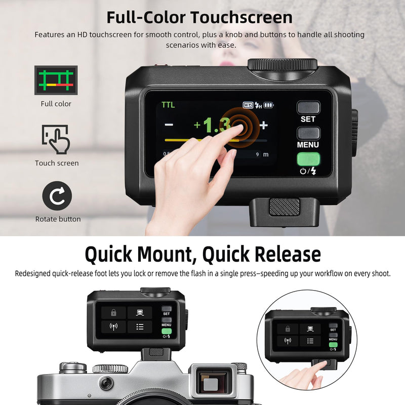 Godox iT30Pro-S Pocket TTL Flash for Sony Camera: 2.4G Wireless + Touchscreen (Equivalent to Built-in X3 Trigger), Li-ion Battery, HSS 1/8000s, 560 Flashes, Built-in Diffuser for Portrait Photography