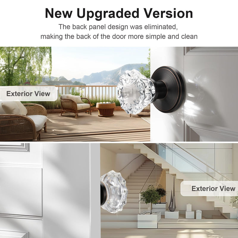 KNOBWELL Glass Door Knobs in Oil Rubbed Bronze Finish, Individual Dummy Crystal Door Knobs for Interior Door, Keyless Non-Turning Interior Door Knob, 1 Pack