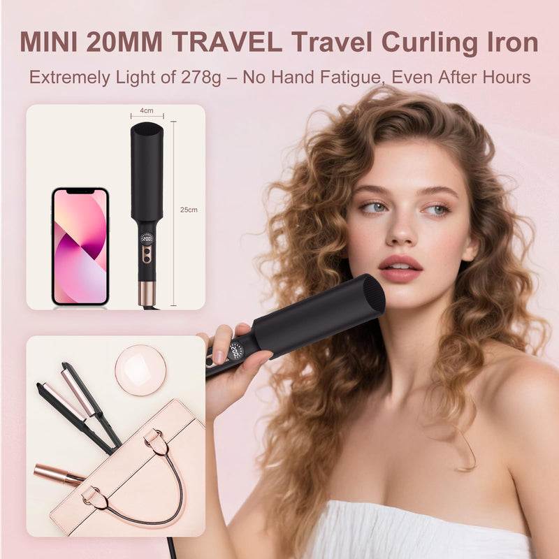 AISEELY 20MM Hair Waver Crimper - Mini 2 Barrel Beach Wave Hair Curler with 5 Adjustable Temp (120°C-200°C),Mermaid Curling Wand for Short/Long Hair, Anti-Scald, Quick & Easy Waver Curling Iron Black