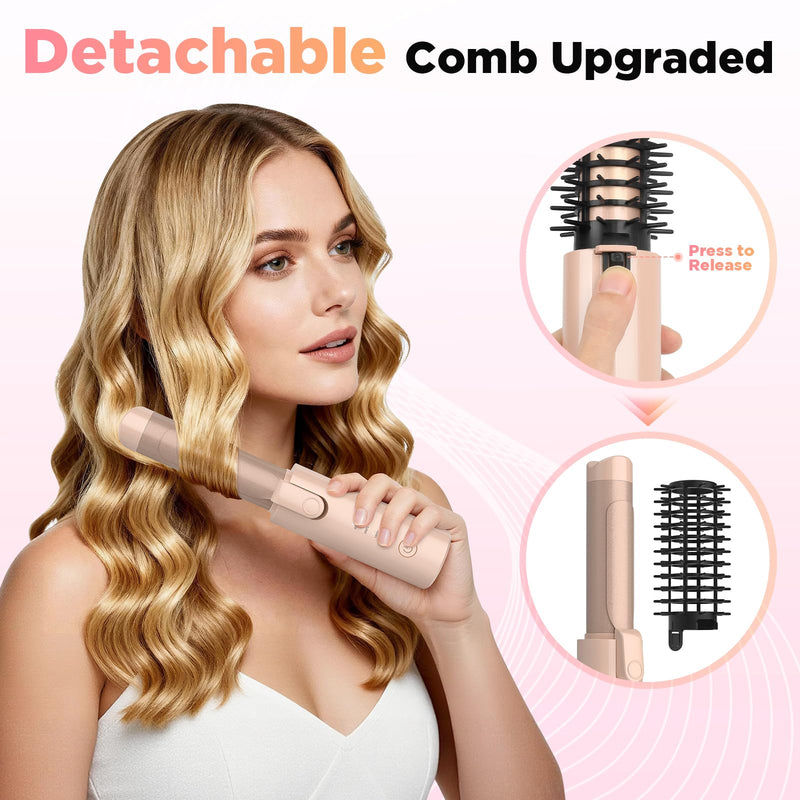  [AUSTRALIA] - Cordless Curling Iron 32mm, Curling Tongs, Hair Curler USB Rechargeable | 4 Heat Settings 160℃-220℃ for Short Medium Long Hair, Wireless Travel Curling Wand with 10min Auto Off, Pink