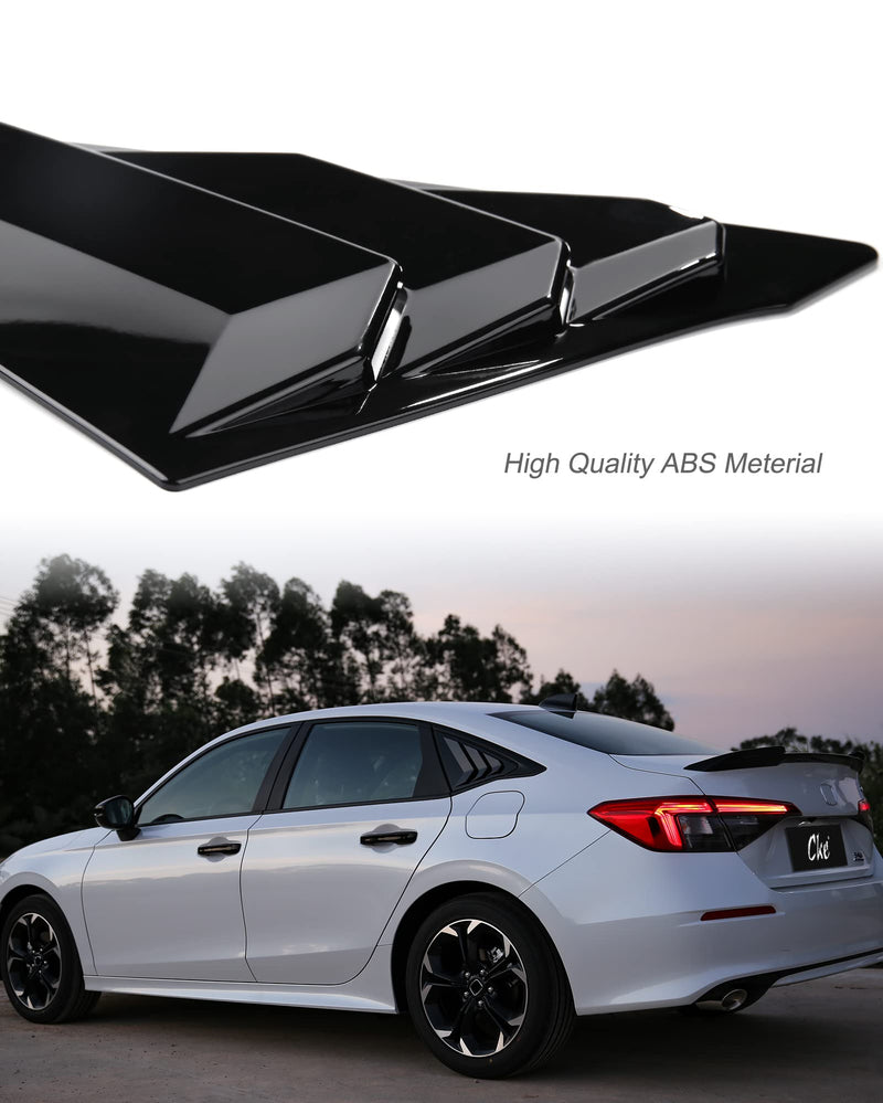 CKE for 11th Gen Civic Sedan Compatible with Honda Civic 2026 2025 2024 2023 2022 Accessories Car Exterior Rear Side Window Louvers Air Vent Scoop Shades Cover Blinds -Bright Black Glossy Black