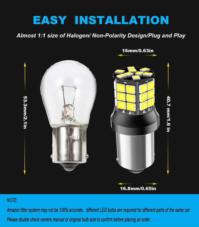 Serundo Auto 1156 Led Bulb, 12V 24V Super Bright 1141 1003 BA15S LED Bulbs Used for Back Up Reverse Lights, Tail Lights, RV lights,Lawn Mower etc. Pack of 2pcs White 1156 white