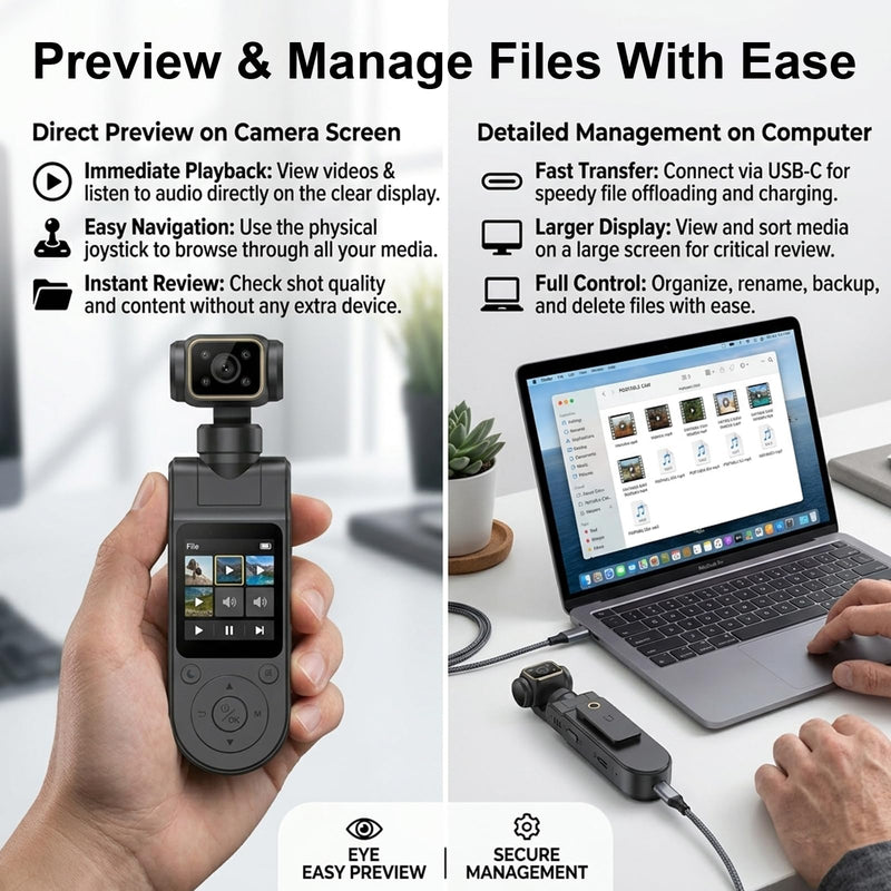 1080P Vlogging Camera, Portable Pocket Action Camera, WiFi Mini Body Cam | Audio and Video Recording, Handheld, Rotatable Lens, Outdoor Sports, Cycling, Travel Vlogging Gimbal Camera