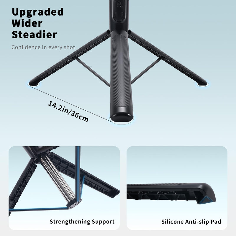 74" Selfie Stick Phone Tripod for iPhone Android Pockte3/4 Insta360 Camera | Extendable Cell Phone Tripod w Wireless Remote, 360° Rotatable Portable Travel Tripod Stand for Video Recording & Vlogging 74"