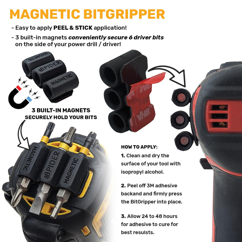 Spider Pro Tool Holster + Fall Prevention Tool Tether + 1 Pro Grip + 1 Drill Pin + 1 Adhesive Tab - Upgraded, Belt Mounted, Self Locking Holder System for Any Device