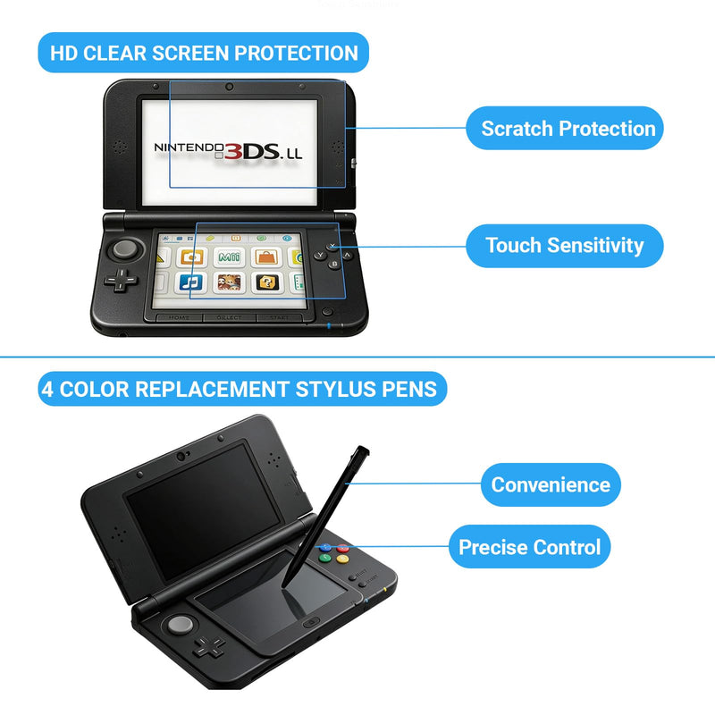 QUBAMG 6-1 Accessories Kit Compatible with New Nintendo 3DS XL/LL, Hard EVA Carrying Case, Clear PC Protective Case, Charger Cable, 4 Replacement Stylus Pens, Screen Protector Set, Cleaning Wipes, Full Protection Bundle