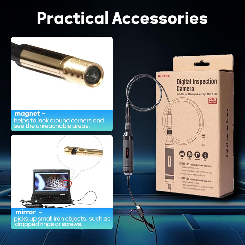 Autel MaxiVideo MV105 Inspection Camera, USB Digital Waterproof Borescope, 39.37 '' Flexible Cable Industrial Endoscope, Compatible with PC MK808/MS906S/MK906/MS908/MK908/MS909/MS919/Ultra/UltraLite