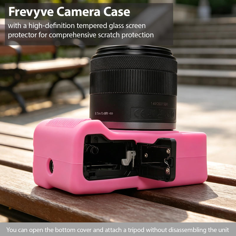 Case for Canon EOS R50 V Body Camera, Skin, Anti-Scratch, Soft Silicone Rubber Sleeve Protective Case Cover with Screen Protector, Wrist Strap Accessories for R50V - Rose Red