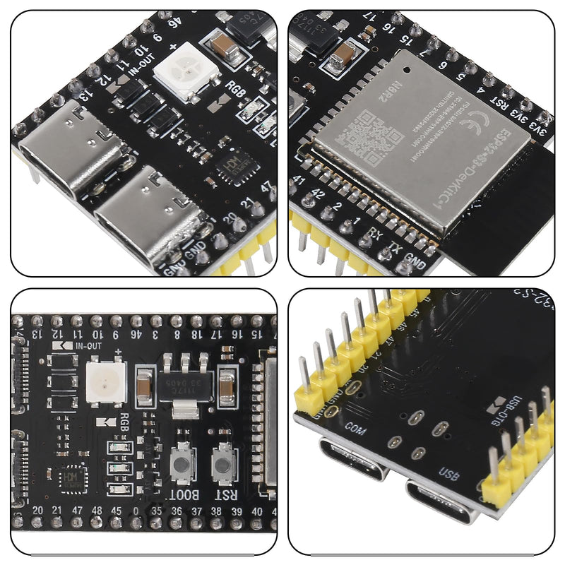 4pcs ESP32-S3-DevKitC-1-N8R2 ESP32-S3 Type-C Development Board Wi-Fi + Bluetooth MCU Module Integrates Complete Wi-Fi and BLE Functions ESP32-S3-WROOM Module(Pre-soldered pins) ESP32-S3 N8R2