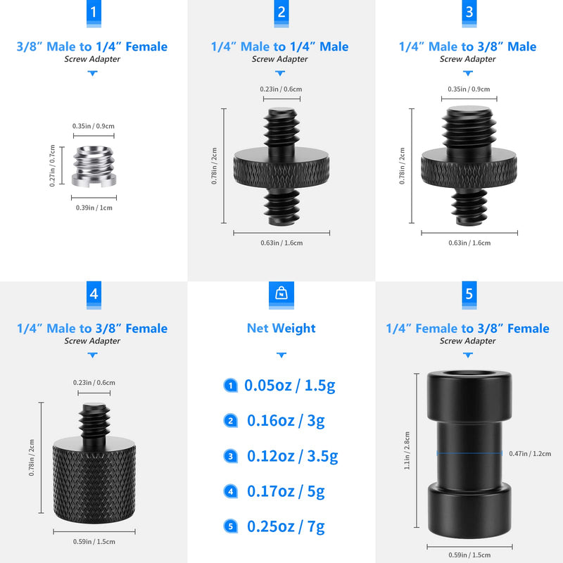 NEEWER Camera Screw Adapter, 22 Pieces 1/4” to 1/4” and 1/4” to 3/8” Tripod Mount Screw Adapter Converter Set for Camera Mount, Monopod, Ball Head, Flash Light Stand, Tripod — ST29