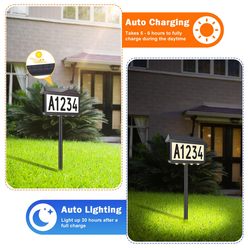 Brightever Solar Address Signs, House Number for Outside Waterproof, 3-Color LED Illuminated Address Plaques with Stake, Wall Mounted Solar Powered Light Up Address Numbers for Houses, 1-Pack Black Pack of 1