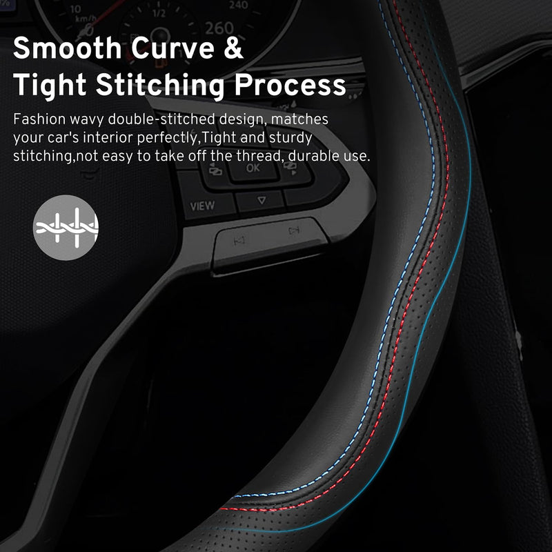  [AUSTRALIA] - Car Steering Wheel Cover for BMW X3 X5 X7 3 5 Series 328i 528i 535i 530i 540i 320i 330i 325i X1 X2 X4 X6 1 2 4 6 7 8 Series e90 e60 f30 Accessories, 2026 Leather Black (Red Blue)