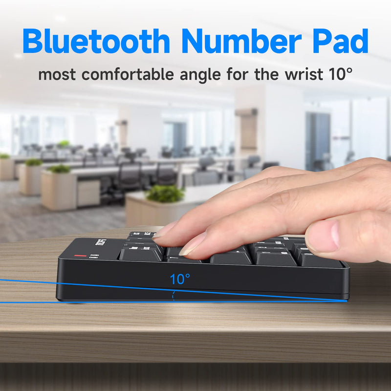 MOFII Bluetooth 5.1 Number Pad Wireless Numeric Keypad Silent 19 Keys USB Keypads, Portable Financial Accounting Numpad 10 Key for Laptop/Notebook/Surface Pro/PC - Black Bluetooth Ink Black