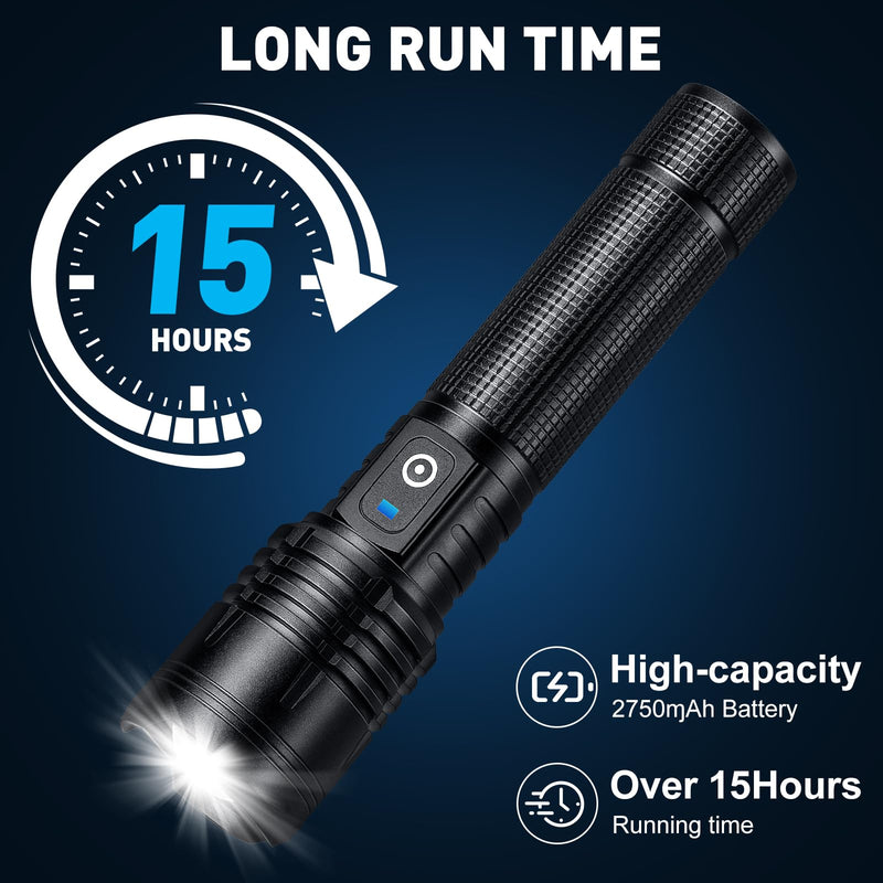 Flashlight Rechargeable LED High Lumens - 99,000lm Super Bright Flash Light with 5 Modes, Waterproof Powerful Lintera for Home, Camping(2 Pack)
