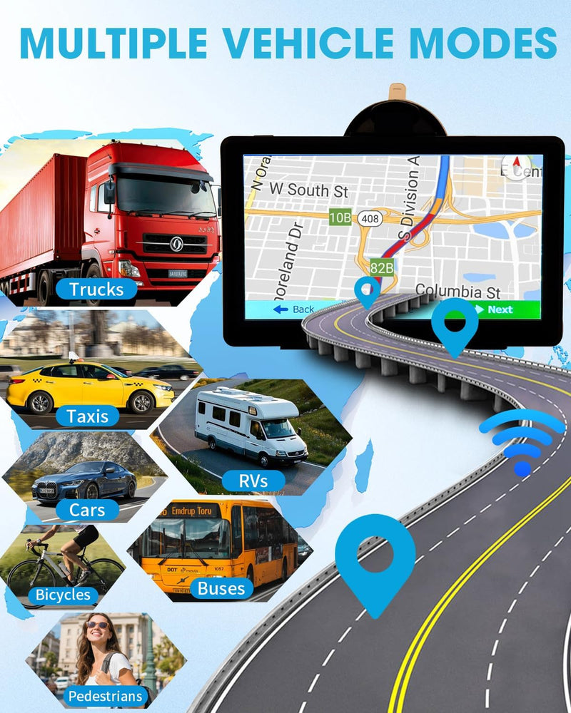 GPS Navigator for Car, 7 Inch Touchscreen, Free Lifetime Updates | Car GPS Navigation, 2026 Maps, Turn-by-Turn Voice Guidance, Speed & Red Light Warning, Truck and RV Routing Black