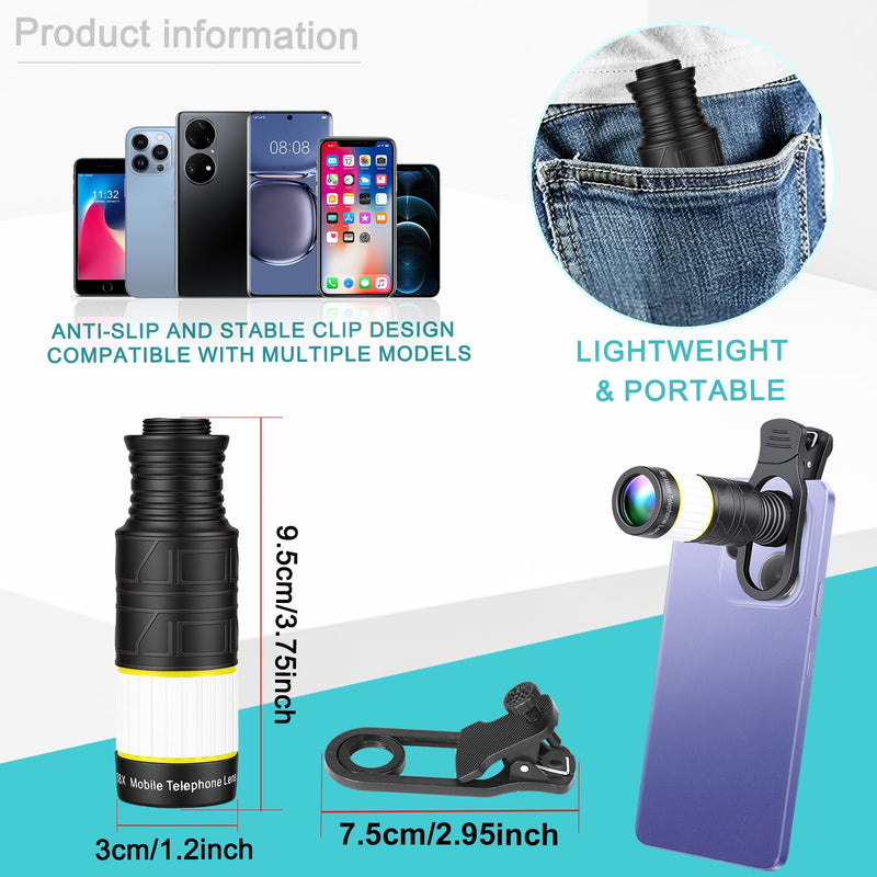 38X Phone Camera Lens for iOS and Android Cellphones, Telephoto Zoom Mobile Phone Lens with All-Purpose Phone Holder for Picture & Video Taking