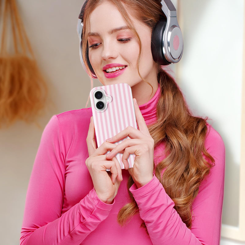 Hython for iPhone 17 Case Cute Striped Aesthetic Design Simple Stripes Cover 6.3", Thin Slim Soft TPU Bumper Shockproof Rubber Protective Phone Cases for Women Girls Girly Boys, Pink and White For Iphone 17 - 6.3 Inch
