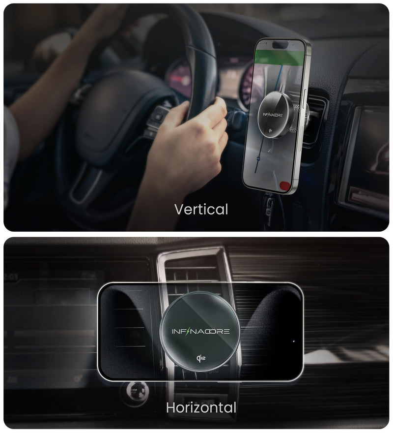 InfinaCore for Qi2 15W MagSafe Car Mount Charger,Super Fast Magnetic Wireless Car Charger for iPhone 16 Pro Max Accessories, Qi2 MagSafe Charger Fits iPhone 16 15 14 13 12,Samsung with MagSafe Case