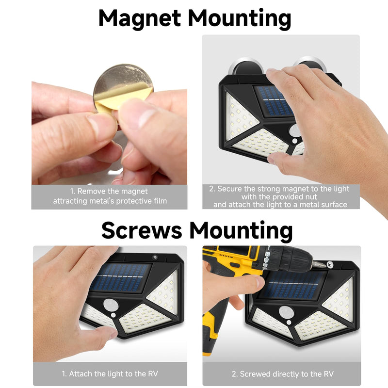 Magnetic RV Light Solar Light with Super Strong Magnet – Motion Sensor Lights for Trailers, Campers | Outdoor & Exterior Lighting, RV Porch & Awning Lights, Easy Installation, 2 Pack